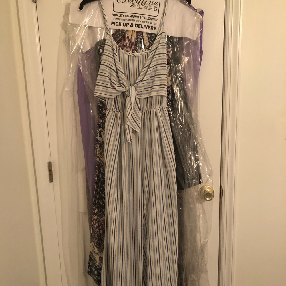 Mystic Boutique Blue & White Striped Jumpsuit